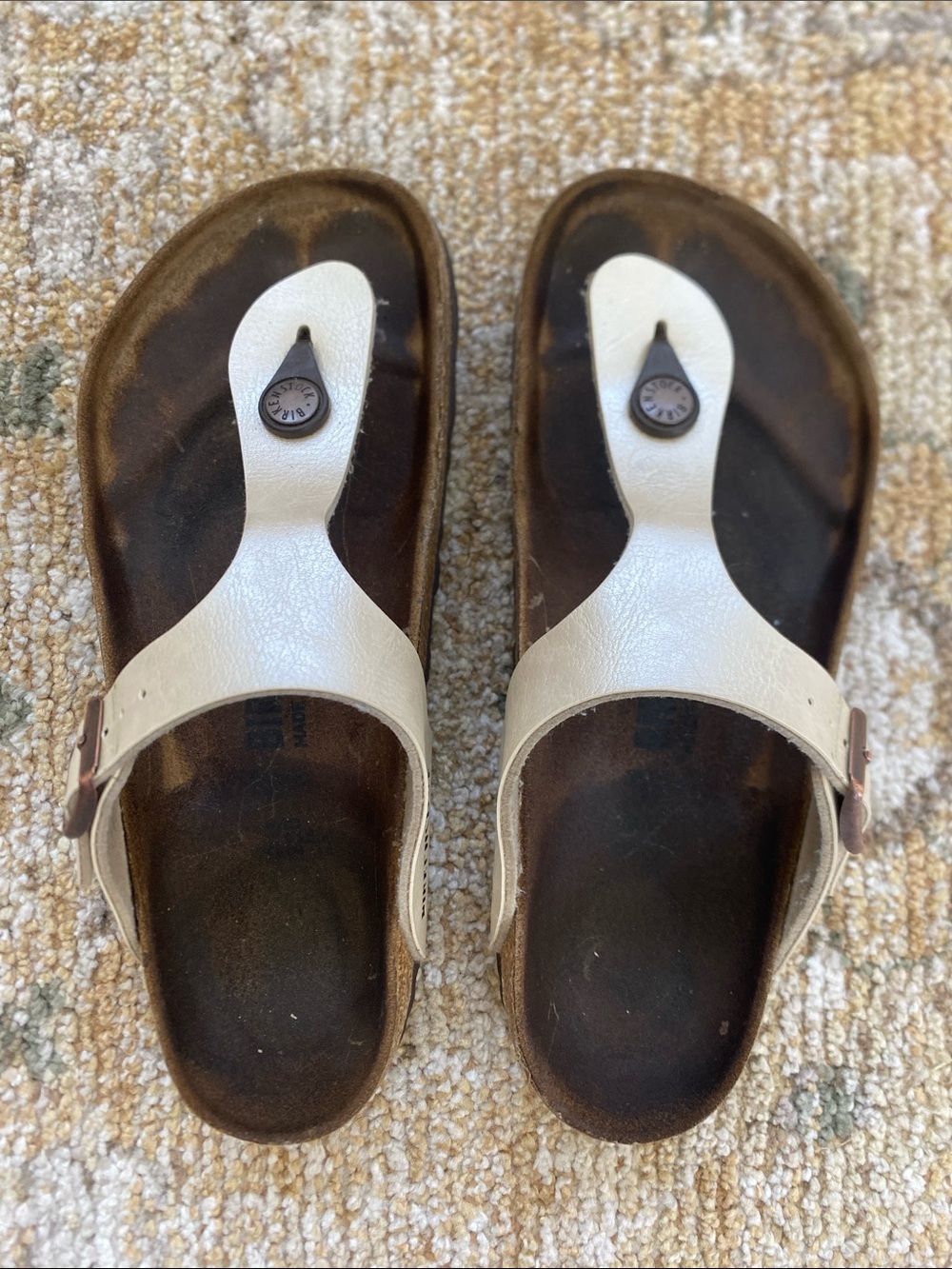Birkenstock Cream T-Strap Toe-Post Sandals